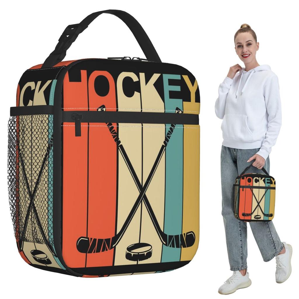 Hockey Vintage Insulated Lunch Bag for Women Office Cooler Thermal Food Box Tote Portable Lunch Boxes Container