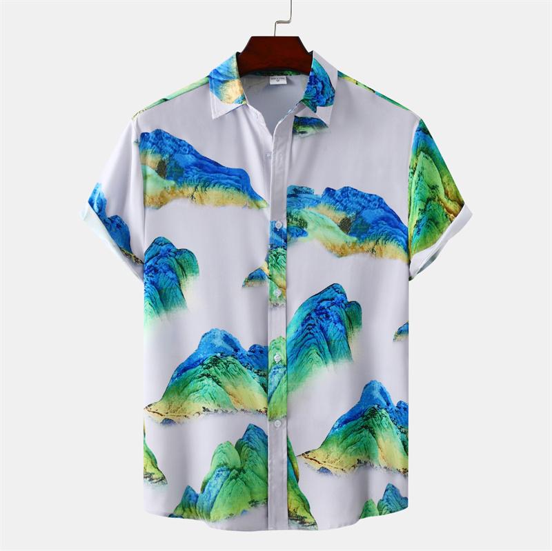 Hawaiian Shirt Men Summer Short Sleeves Tops Beach Street Lapel Blouse Male Clothes