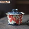 130ml Creative Hand-painted Calligraphy Gaiwan Retro Plant Ash Sopera Tea Tureen Ancient Tea Maker Cover Bowl Cha Decoration
