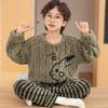 Kids Flannel Pajamas Set Boys Girls Warm Long Sleeve Top And Pants Sleepwear Winter Home Nightwear