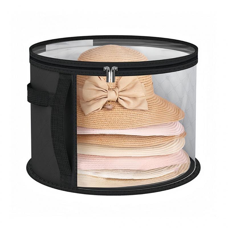 Foldable Hat Storage Bucket with Lid Clear Round Zipper Storage Bag for Clothes Hats Toys Cabinet Storage Box Home Organizers