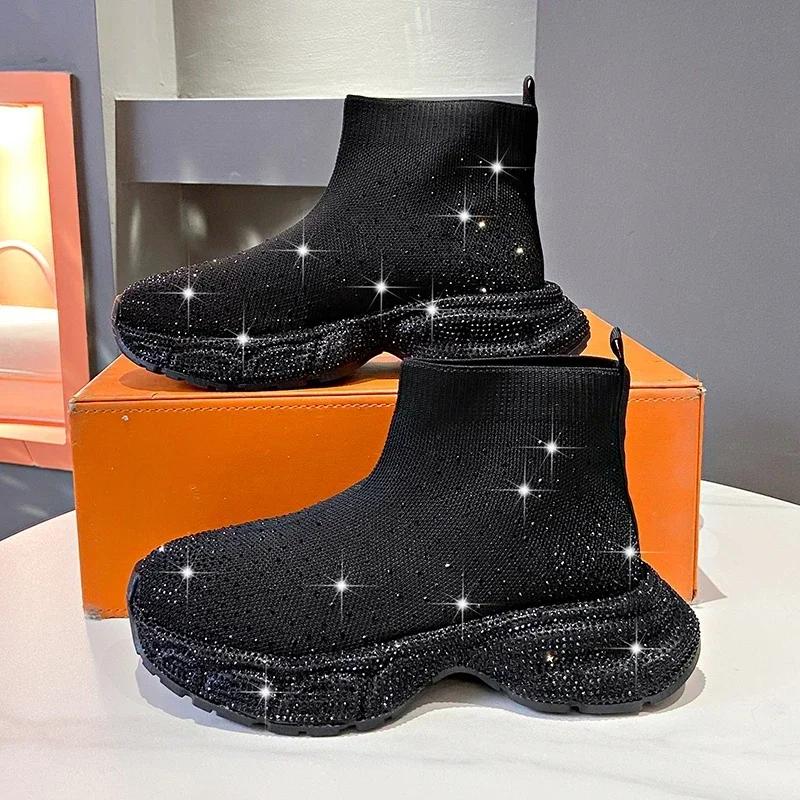 High Quality Thick Bottom Full Diamond Generous High-End Fashion Women'S Boots All Comfortable Non-Slip Breathable Women'S Shoes