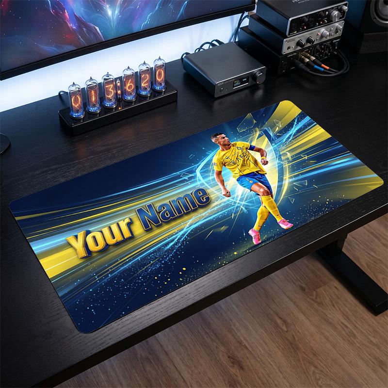 Cristiano Ronaldo Custom Large Mouse Pad, Personalized Name Text Print, Football Logo Non‑Slip Desk Mat Gaming Gift