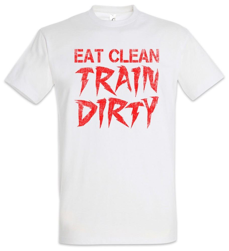 Eat Clean Train Dirty Mens T-Shirt Gym Body Studio Training Building Curls