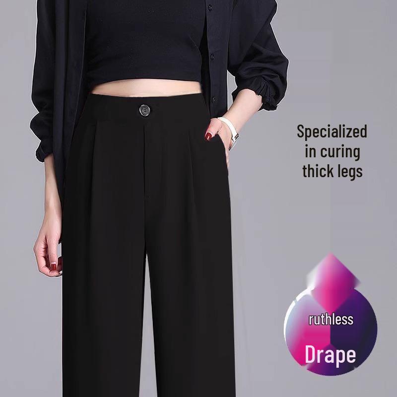 Women's Black Wide-Leg High-Waist Drape Pants - Spring 2024 Fashion