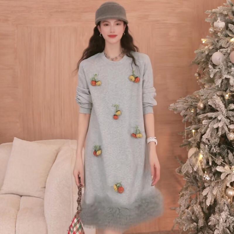 

Cute Drop-Shoulder Sweatshirt Dress with 3D Pumpkin Decor L
