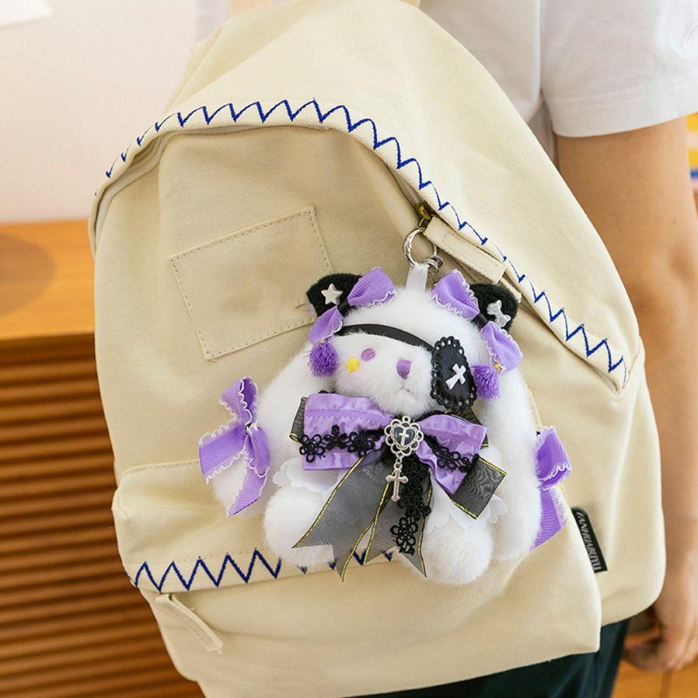 Stuffed Rabbit Doll Keyring Princess Pearl Dress Drooping Ear Rabbit Pendant  Backpack Decor