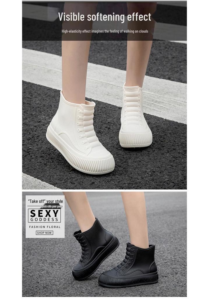 Women's Korean Style Non-Slip Waterproof Rain Boots with Cotton Padding - Casual Outdoor Rubber Shoes