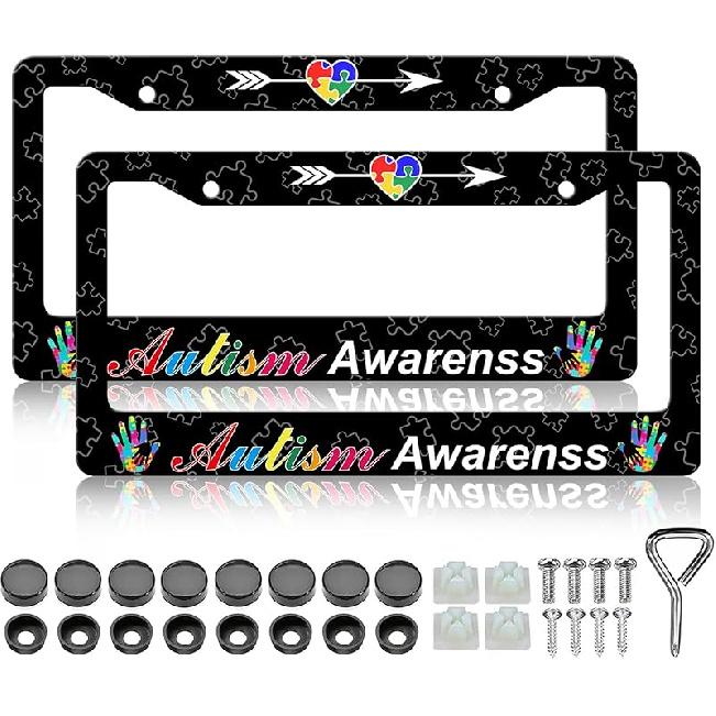 HCSS 2PCS American Flag Eagle License Plate Frames Patriotic US Flag License Plate Holder Stainless Steel Auto Parts Rust-Proof Waterproof Car