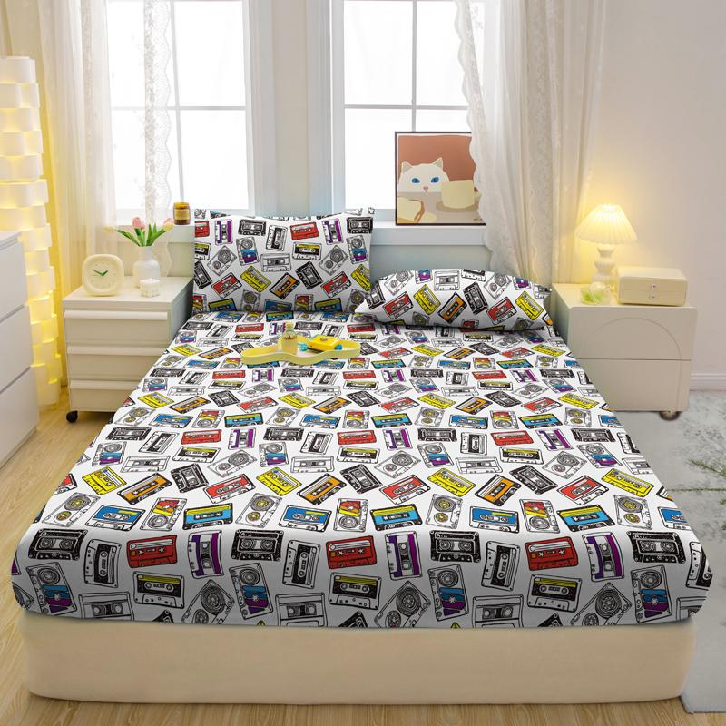 1 Simple Modern Geometry Printed Matte Fitted Sheet, Bedroom Printed Bed Cover, Bedding (Excluding Pillowcases)