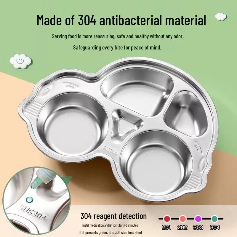 304 Stainless Steel Cartoon Divided Plate for Kids – Perfect for Kindergarten and School Canteens