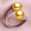 seniko Double Natural Freshwater Pearl Rings For Women Fashion Female Cubic Zirconia CZ Ring Pearl Jewelry Adjustable Ring