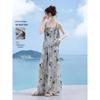Soft Flowy Ink Print Strappy Wide-Leg Two-Piece Set