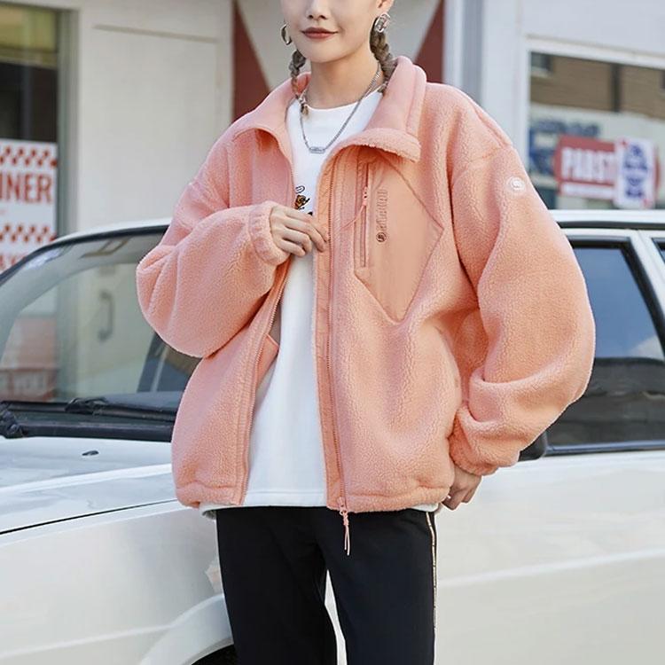 Li-Ning Badfive Sports Basketball Series Warm Sherpa Fleece Loose Knit Jacket With Fleece Collar Unisex Outerwear Misty-Rose AFDR729-2