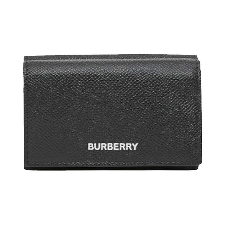 Burberry Grainy Leather Trifold Wallet Black Logo Print Compact Wallet for Men Daily Use Business Travel 80174551