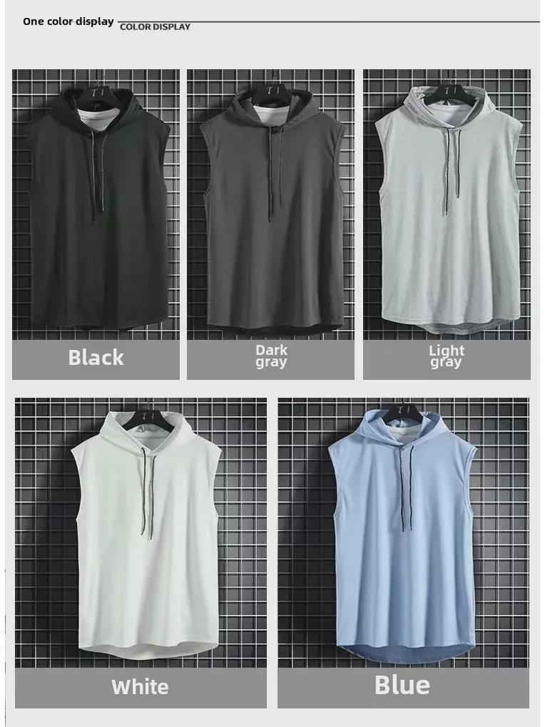 Men's Sleeveless T-Shirt with Cap and Drawstring for Summer Sports, Basketball, and Running