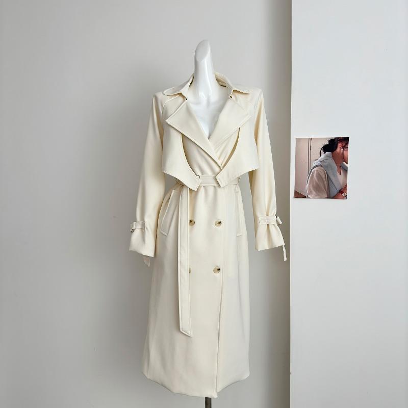 Autumn New Women's Mid-length White Tight Waist Casual Coat