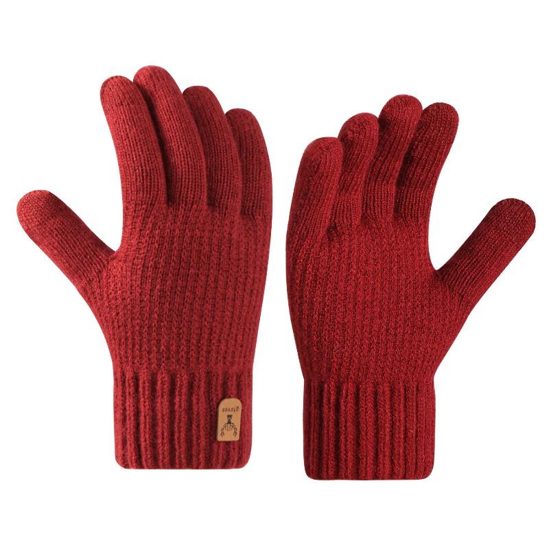 Men's winter double-layer gloves, warm and cold-proof, piled and thickened wool, knitted acrylic fabric