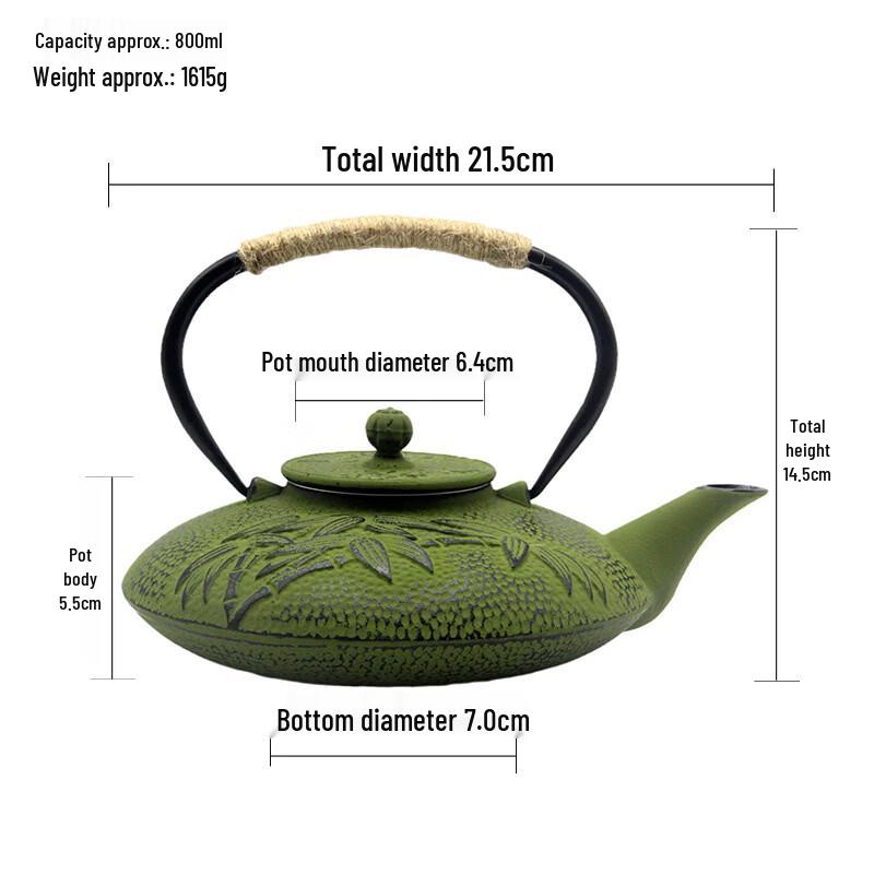 European Style Enamel Cast Iron Teapot with Flat Bamboo Design