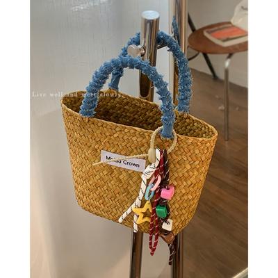 Sommer Mode Tragbare Gewebte Tasche Damen Mode Ländlicher Stil Gemüsekorb Tasche Urlaubsstil Stroh Gewebte Tasche