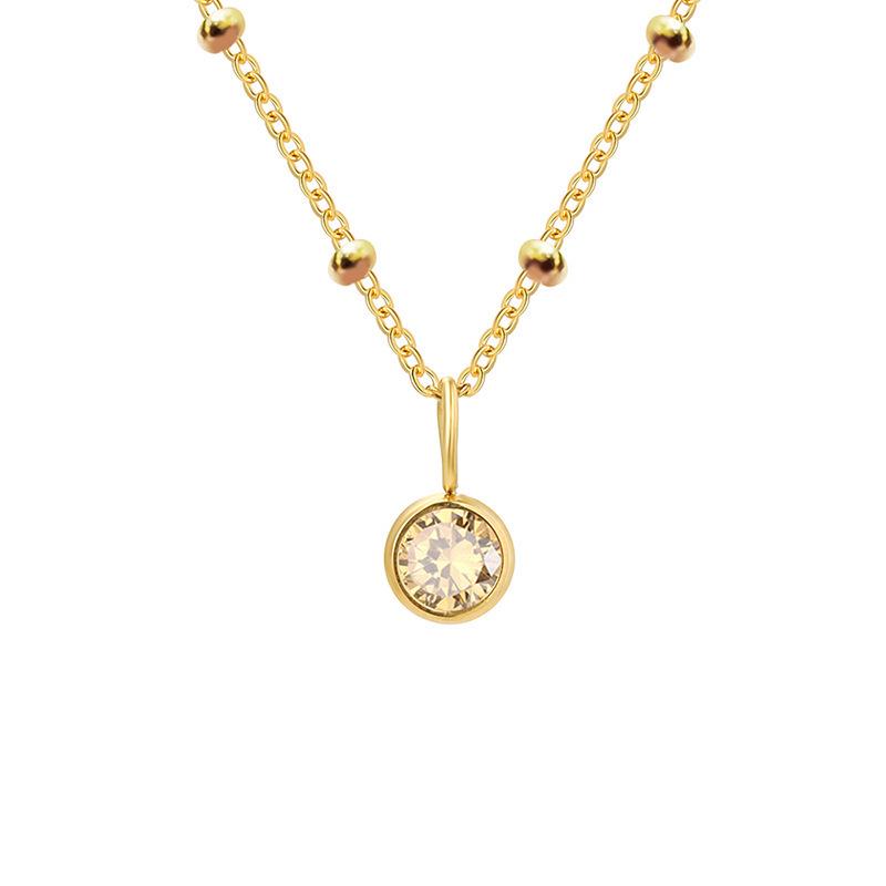 Stainless Steel Vacuum-Plated Birthstone Rhinestone Necklace for Women - Fashionable European & American Style