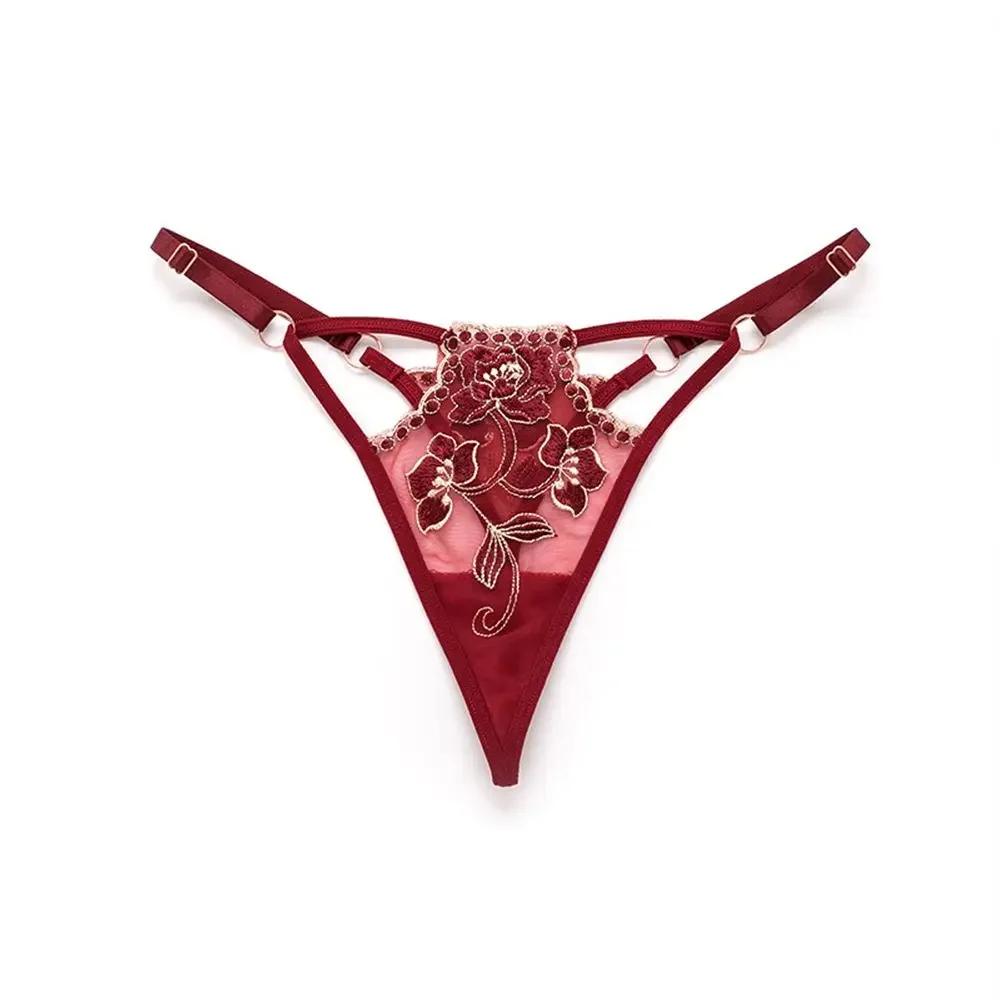 Breathable Girls Flower Embroidery Low waist Intimates Ladies Bandage Thongs Lace Bow Panties Women  T-back Seamless  Briefs