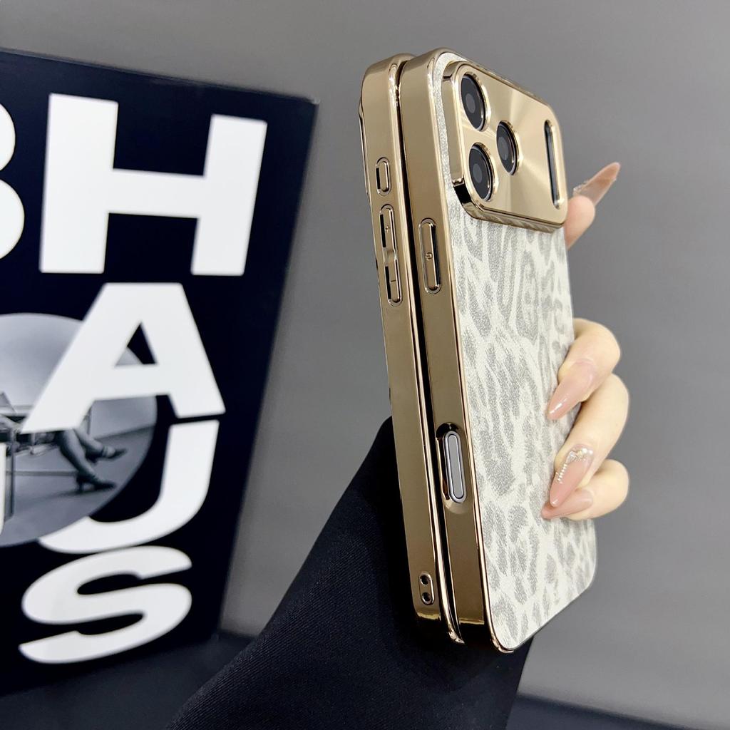 Leopard Print Electroplated iPhone 12/13/14 ProMax Case, Anti-fall Cover