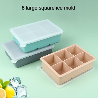 Silikonform för is med 6 hål och lock - Fyrkantig återanvändbar bricka för whiskycocktails, läckagesäker frysdesign