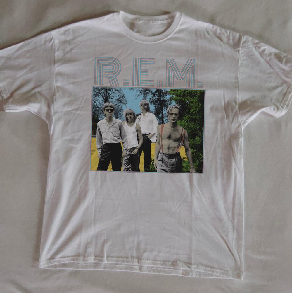 

Rem Band Members Gardening At Night Short Sleeve White All Size Shirt Unisex T-Shirt XXXL