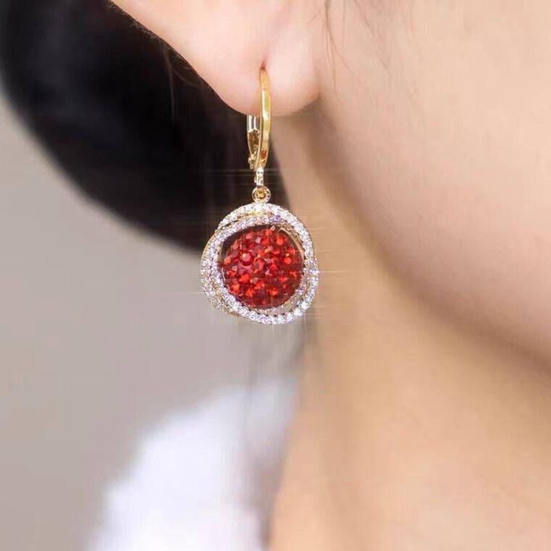 Luxurious Red Rhinestone Ball Unique Design Earrings for Women Fashion Personalized Accessories New Year's Gift Party Jewelry