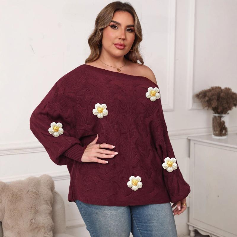 Women's Cross-border European American Sexy One-length Off-shoulder Irregular Top Bat Sleeve Loose Pullover Sweater