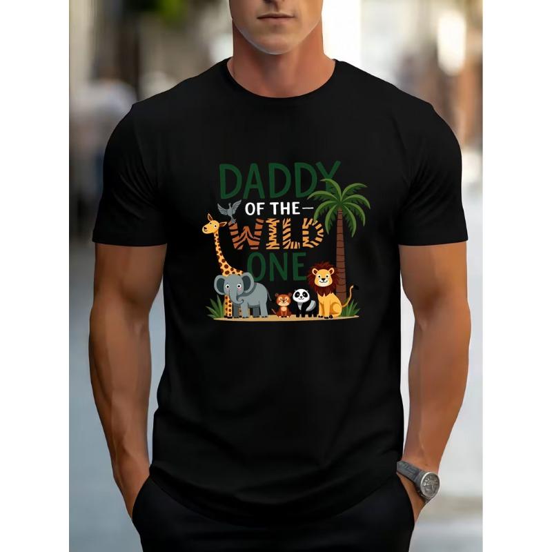

Men S DADDY OF THE WILD ONE Jungle Animals Print T-Shirt Summer Quick-Dry Breathable Loose Round Neck Casual Short Sleeve Top for Outdoor 4XL