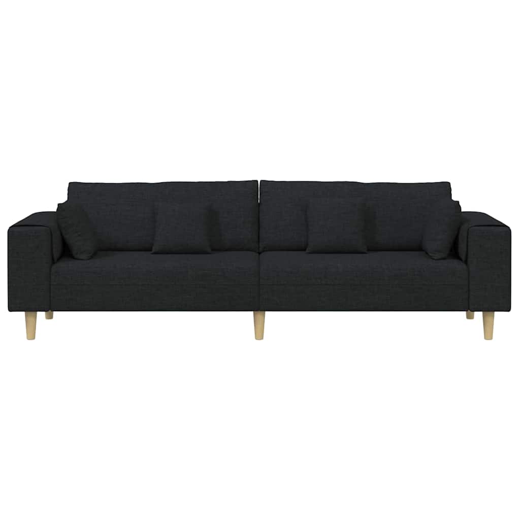 Black 4 Seater Sofa with Cushions 250 X 77 X 76 Cm Fabric