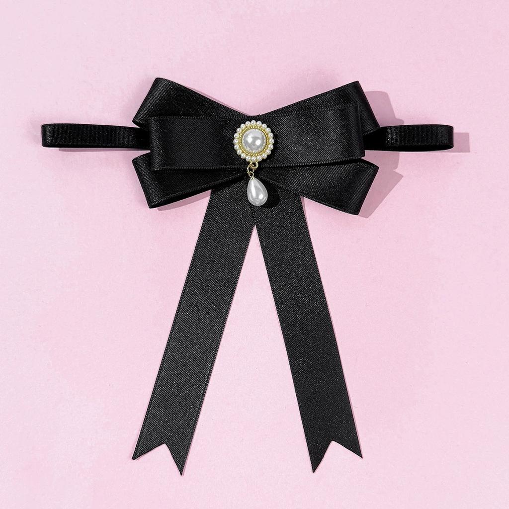New Black Bow Tie Shirt Collar Pins Crystal Bowknot Ribbon Brooches For Women Wedding Party Necktie Accessories