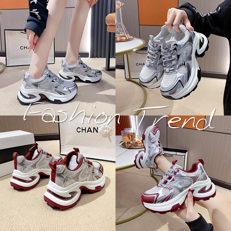 Damen-Dad-Schuhe mit dicker Sohle 2025 Frühling neue modische vielseitige dicksohlige erhöhende Mesh-Freizeit-Sportschuhe für Damen