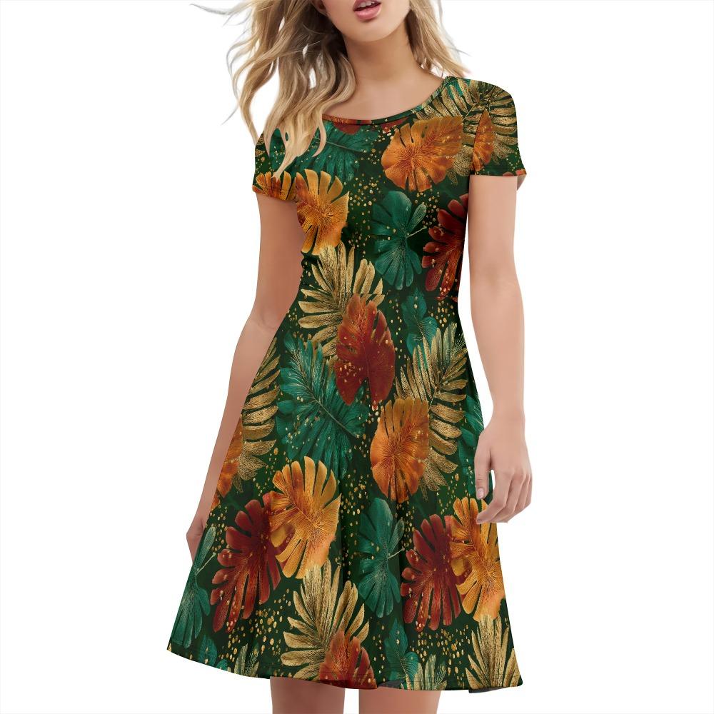 Casual Summer Dress for Women Beach Suspender Skirt Short-sleeved T-shirt Dress