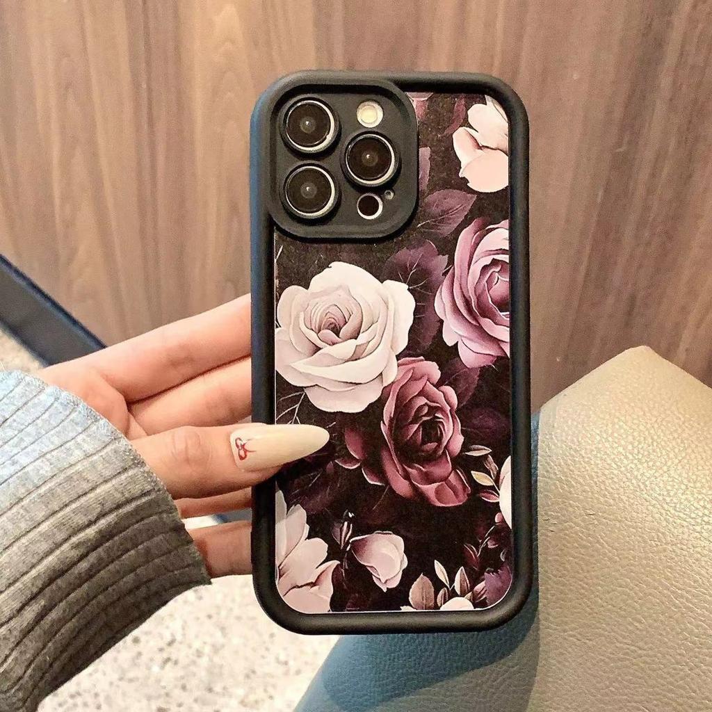Retro big rose for Apple 16plus mobile phone case 15promax creative 14 new 13pro soft 12