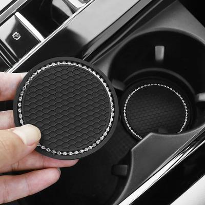 2 Stück Auto Strass Untersetzer Getränkematte Innenraum Anti-Rutsch-Matte Rund Langlebige Tassenmatte Autozubehör