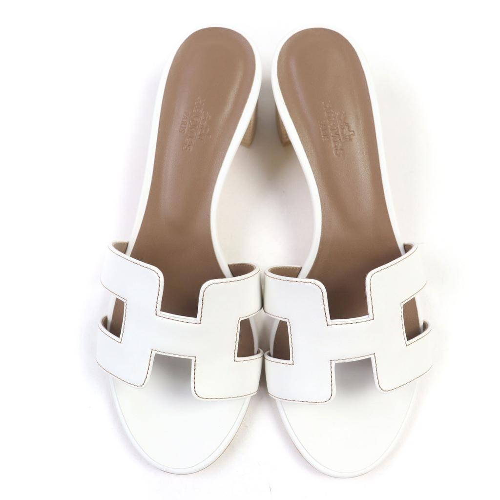 Hermes Sandals Oasis White Leather Women 37 071002Z Used