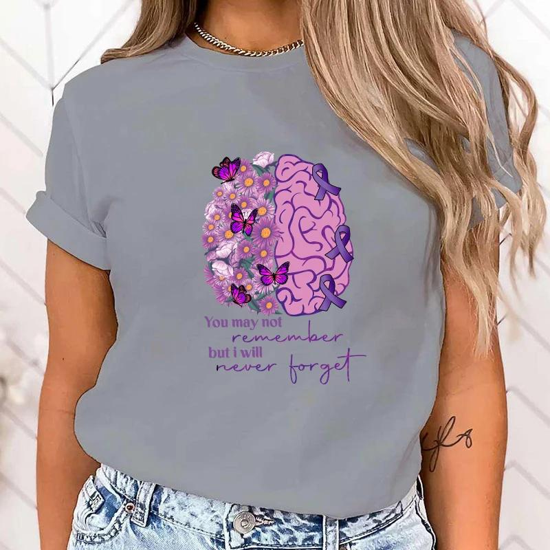(High Quality T Shirt)new Fashion O Neck Tops You May Not Remember But I Will Never Forget Alzheimer's Awareness Printing Shirt