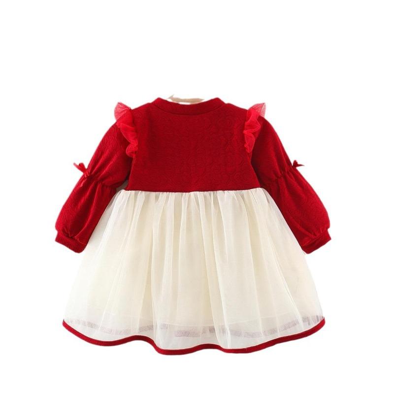 Baby Girls Dress Lolita Bow Patchwork Princess Dress Autumn Children's Dress