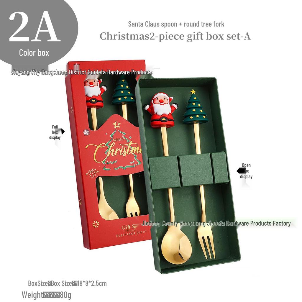 Weihnachtsbaum Edelstahl Löffel- und Gabelset - Kreatives Dessert- und Kaffee-Besteck
