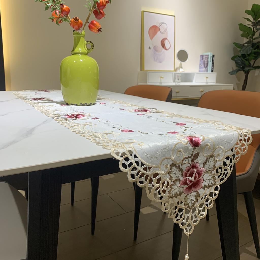 New Table Flag Modern Simple Flower Embroidery Hollow Coffee Table Tablecloth Tassel Suizi Table Flag