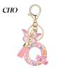 Pocket Keychain Pink Series Pendant, Sequins Heart Initial Letter Charm Key Chain with Backpack Butterfly Tassel Design, A-Z Holder for Bag