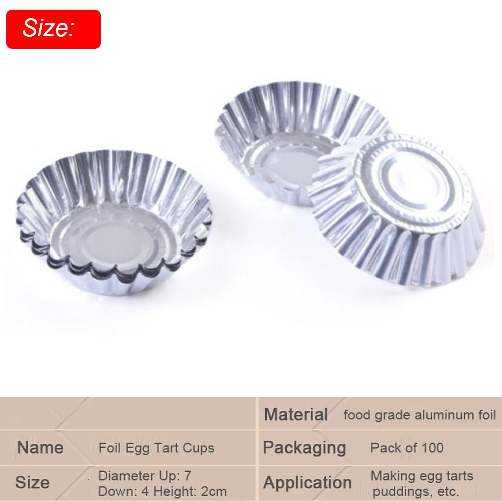 100pcs Reusable Aluminum Foil Baking Cups Egg Tart Pan Cupcake Case Tar Cake Mold Bakewares with Tin Barbecue Seasoning