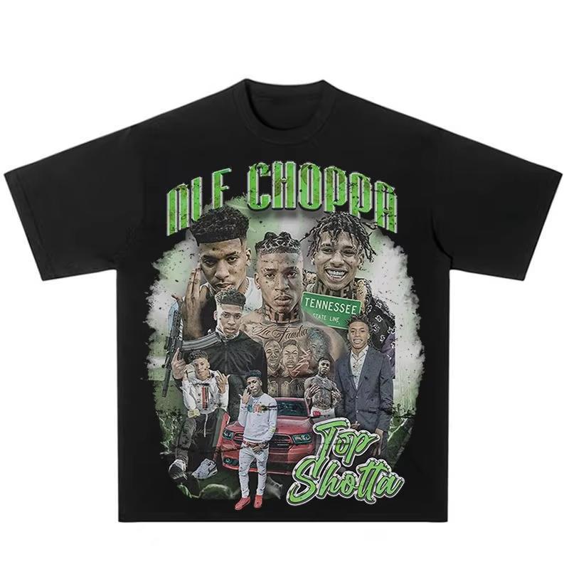 European and American Rapper NLE Choppa American Retro Printed Tshirt Unisexs Loose Cotton Short Sleeves Summer M