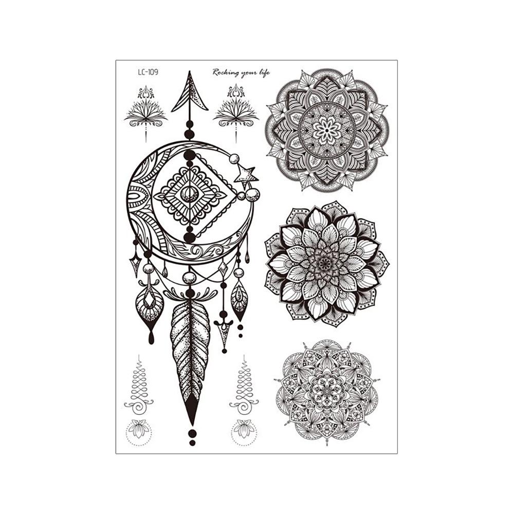 Mandala Flower Temporary Tattoo Sticker - Retro Hand & Collarbone Design