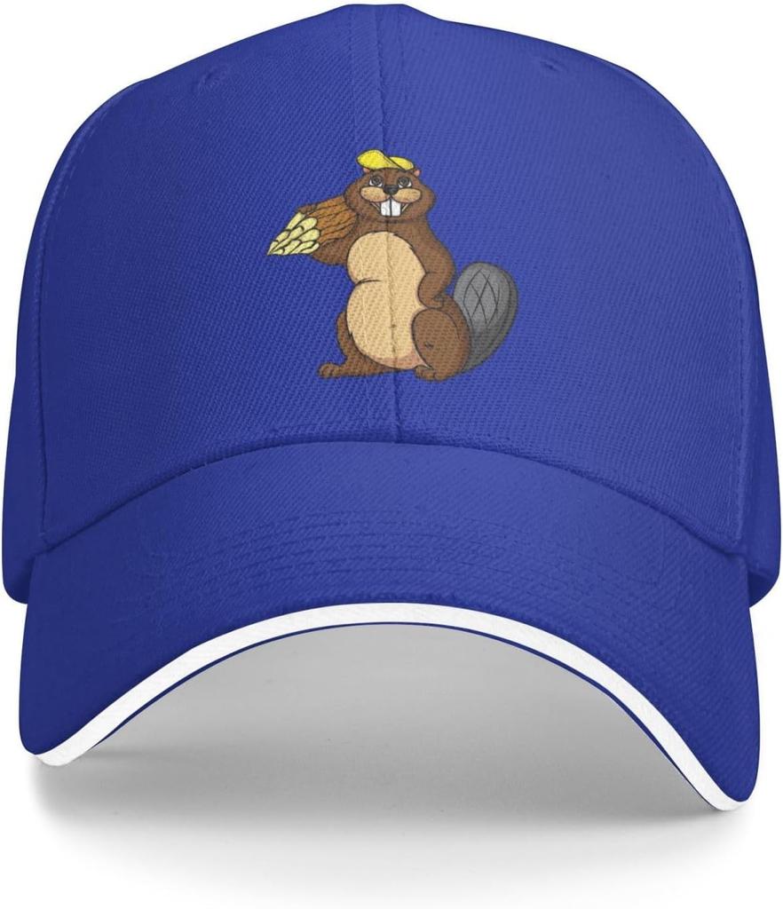 Cute Funny Beaver Wearing Yellow Hat Baseball Cap Polyester Adjustable Outdoor Headwear