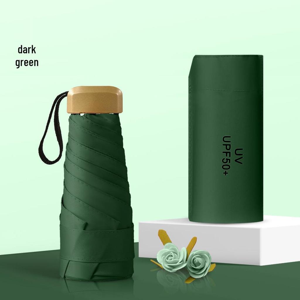 Five-Fold UV Protection Mini Umbrella - Women's Portable Sun & Rain Dual-Use, Black Glue Anti-Ultraviolet Sunshade, Printed Logo