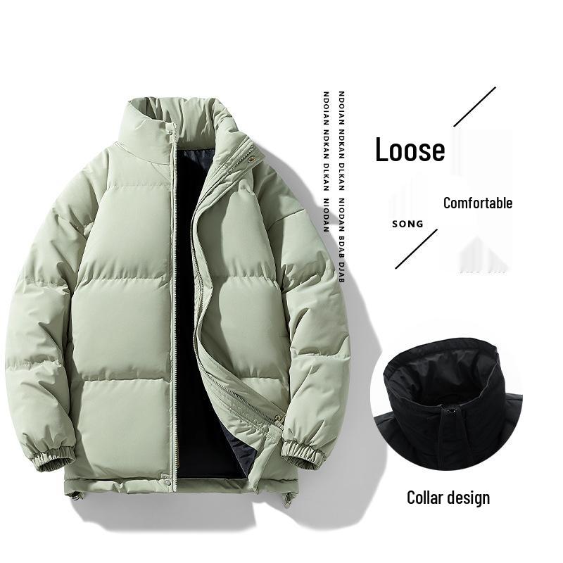 Men's Plus Size Cotton Padded Winter Jacket - Casual Stand Collar, Solid Color, Short Puffer Coat